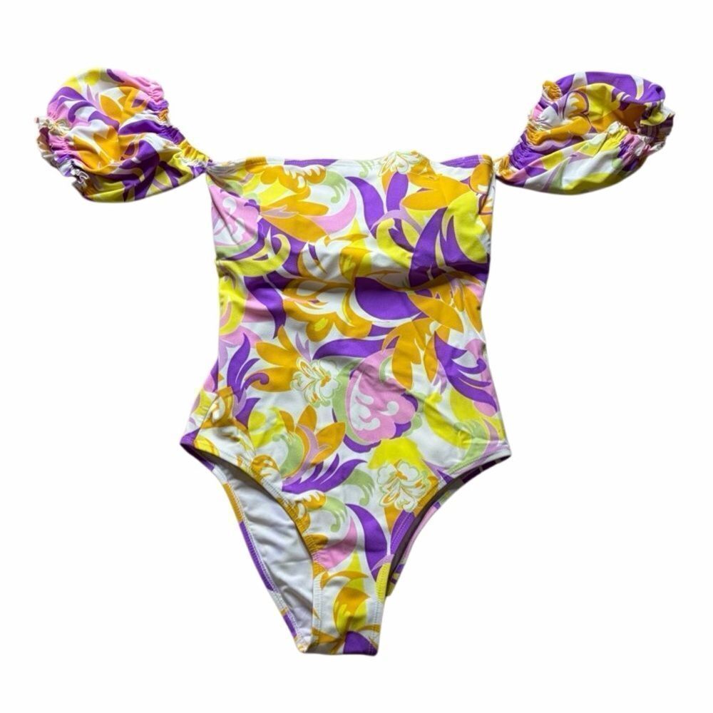 BCBGeneration Floral Off-Shoulder One Piece Swimsuit Small